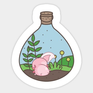 Cute Sleeping Axolotl In Terrarium Sticker